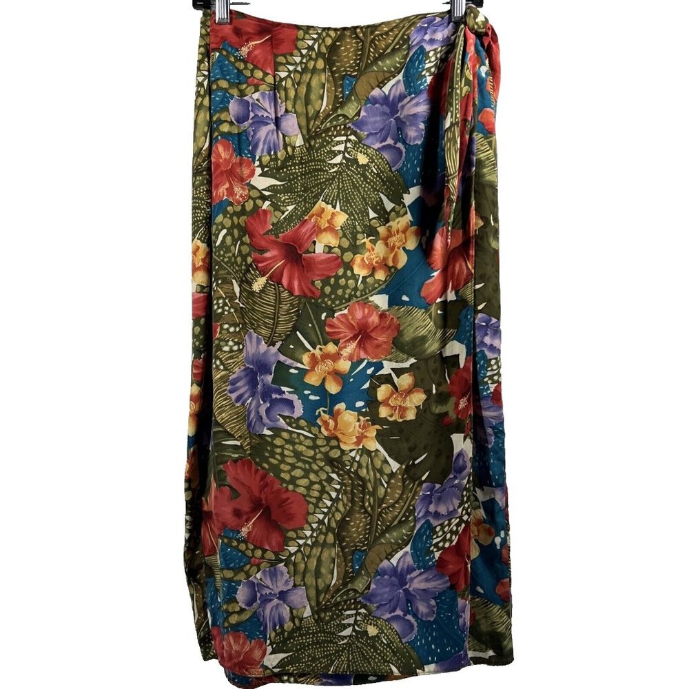 Vintage First Issue Skirt Hawaiian Wrap 6 100% Silk Floral Adjustable Midi Tie‎